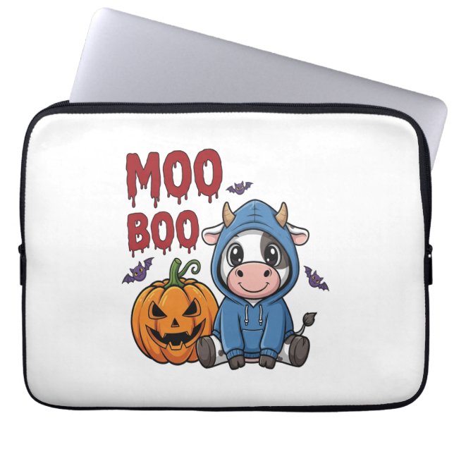 Boo Halloween Spooky Ghost Cow Laptop Sleeve (Front)