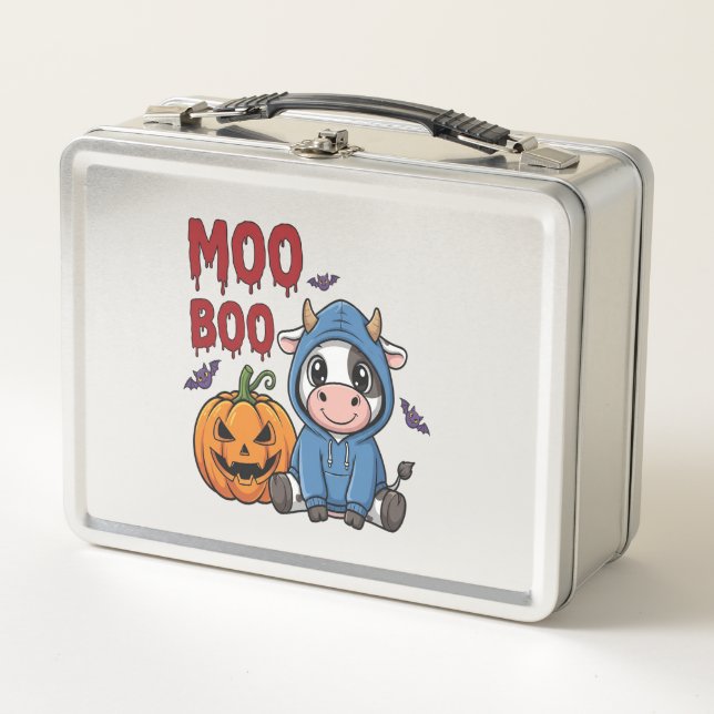 Boo Halloween Spooky Ghost Cow Metal Lunch Box (Front)
