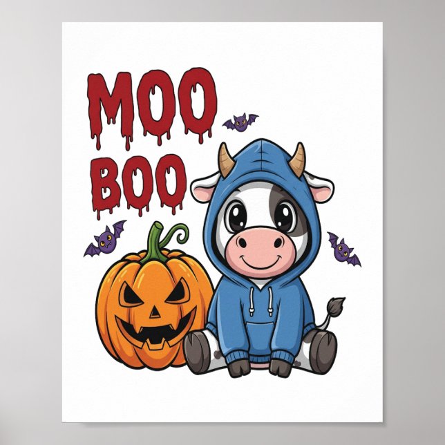 Boo Halloween Spooky Ghost Cow Poster (Front)