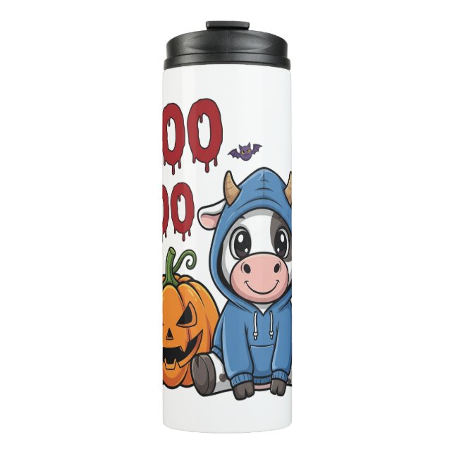 Boo Halloween Spooky Ghost Cow Thermal Tumbler (Front)