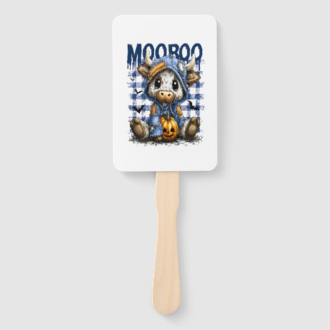 Boo Halloween Spooky Highland Cow Hand Fan (Front)
