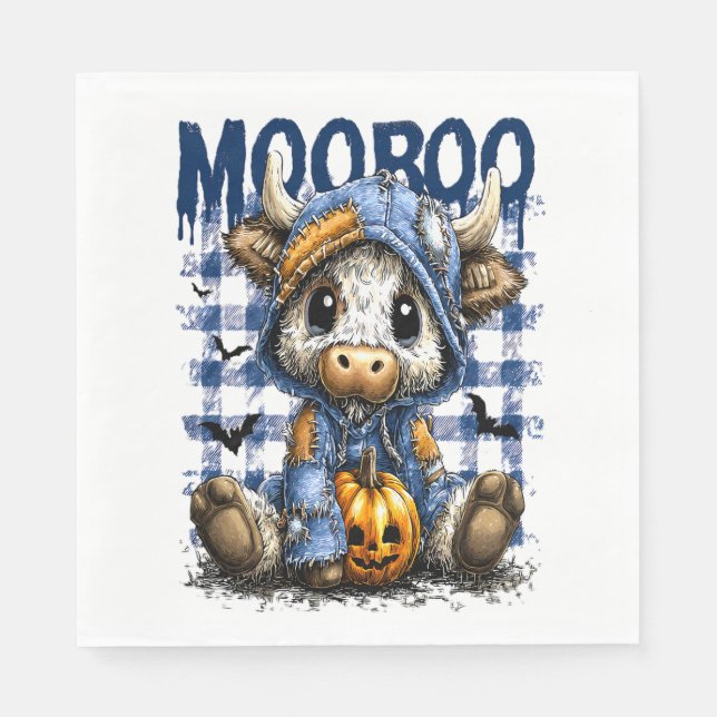 Boo Halloween Spooky Highland Cow Napkin (Front)