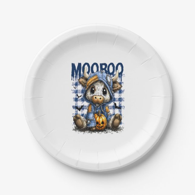 Boo Halloween Spooky Highland Cow Paper Plate (Front)