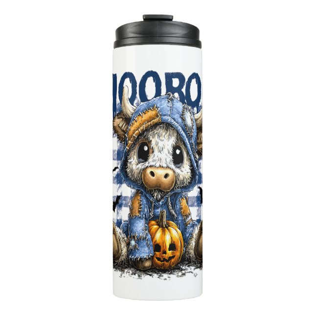 Boo Halloween Spooky Highland Cow Thermal Tumbler (Front)