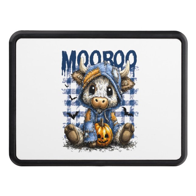 Boo Halloween Spooky Highland Cow Trailer Hitch Cover (Front)