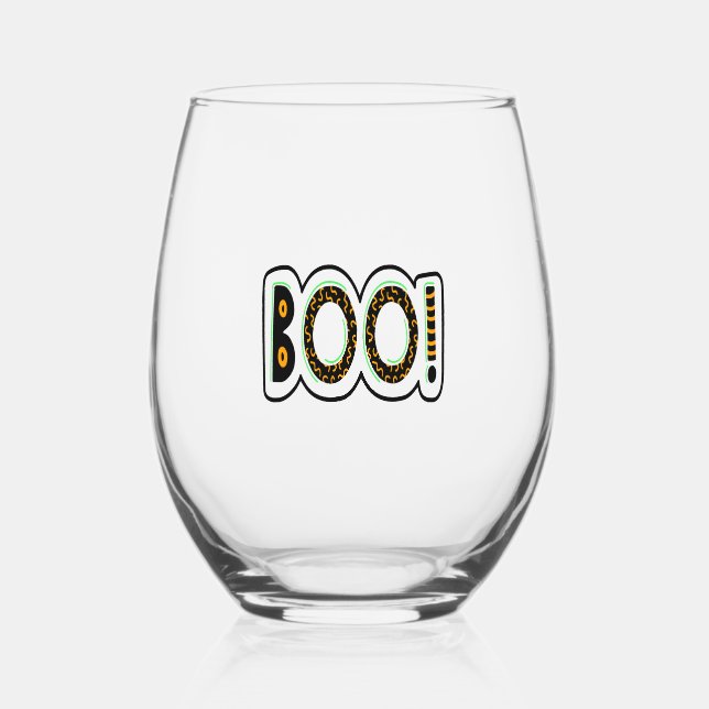 BOO Halloween                          Stemless Wine Glass (Front)