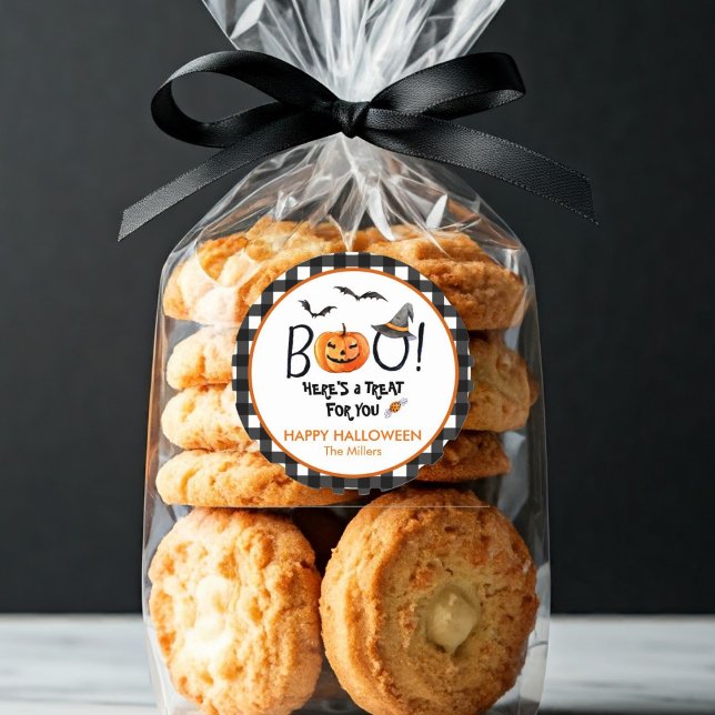 BOO Halloween Treat Pumpkin round Classic Round Sticker (Creator Uploaded)