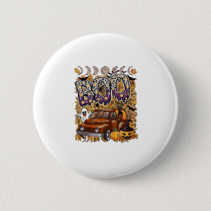 Boo Halloween Vintage Truck Ghost Pumpkins Leopard 2 Inch Round Button