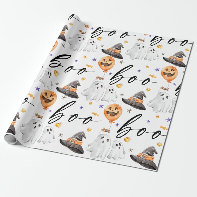 Boo Halloween Watercolor  Wrapping Paper (Unrolled)