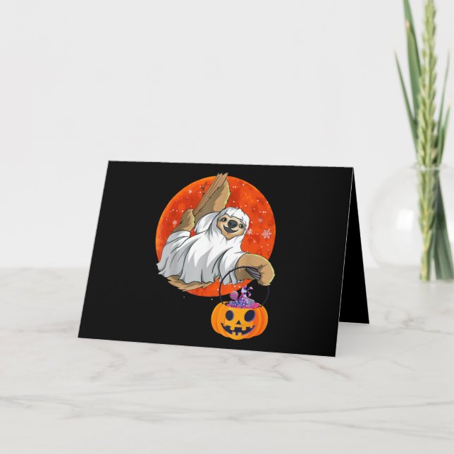 Boo Halloween With Sloth Witch Hat And Spider Card (Front)