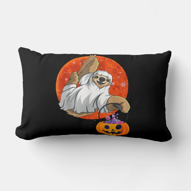 Boo Halloween With Sloth Witch Hat And Spider Lumbar Pillow (Front)