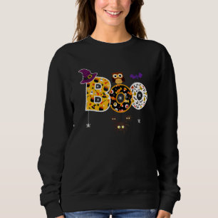 Boo Halloween With Spiders And Witch Hat Owl Boys Sweatshirt