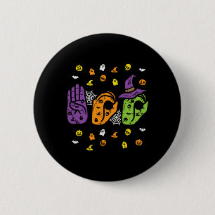 Boo Hands American Sign Language Pride Asl Hallowe 2 Inch Round Button