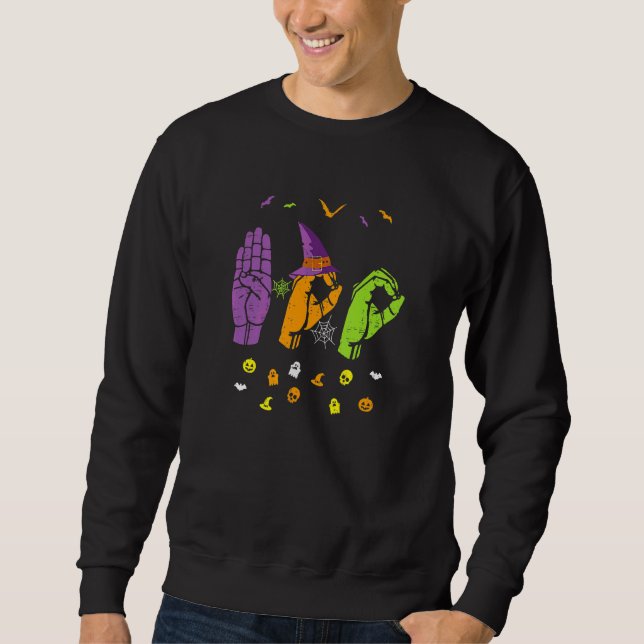 Boo Hands American Sign Language Pride ASL Hallowe Sweatshirt (Front)