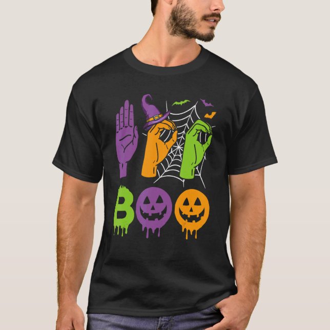 Boo Hands American Sign Language Pride ASL Hallowe T-Shirt (Front)