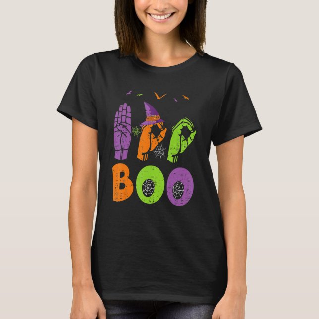 Boo Hands American Sign Language Pride ASL Hallowe T-Shirt (Front)