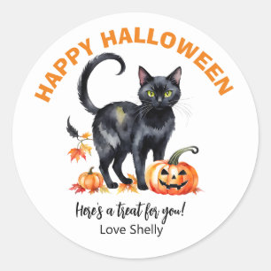 Boo! Happy Halloween Black cat sticker
