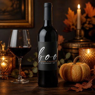 Boo Happy Halloween Black Wine Label