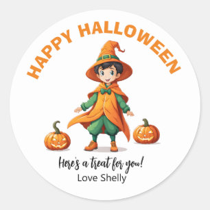 Boo! Happy Halloween friendly ghost & Cat Classic Round Sticker