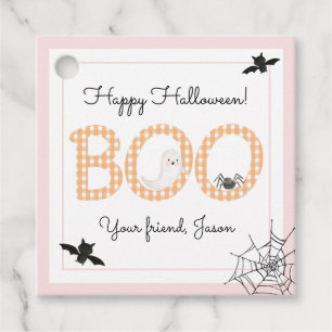 BOO Happy Halloween Gingham Orange Pink Spooky Favour Tags