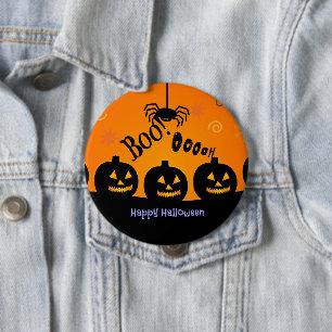 Boo! Happy Halloween in orange and black 4 Inch Round Button