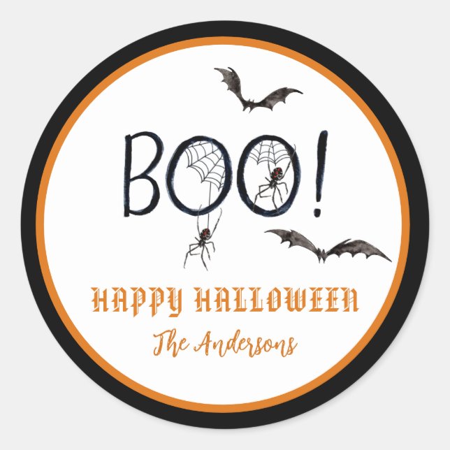 BOO Happy Halloween Treat  Classic Round Sticker (Front)