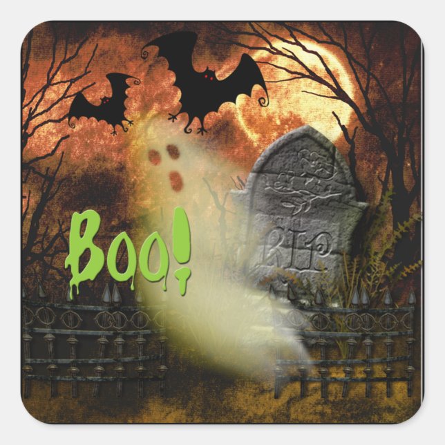 Boo! Haunted Cemetary Halloween Sticker (Front)