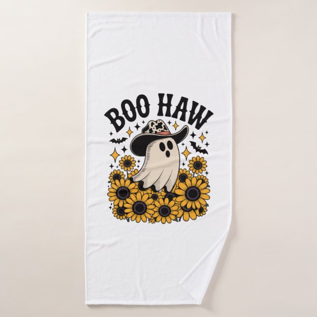 Boo Haw Cow Ghost Western Halloween Bath Towel (Bath Towel)