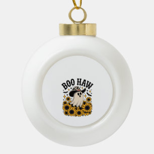Boo Haw Cow Ghost Western Halloween Ceramic Ball Christmas Ornament