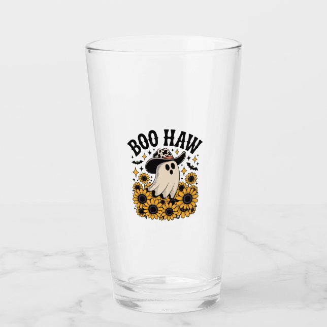 Boo Haw Cow Ghost Western Halloween Glass (Front)