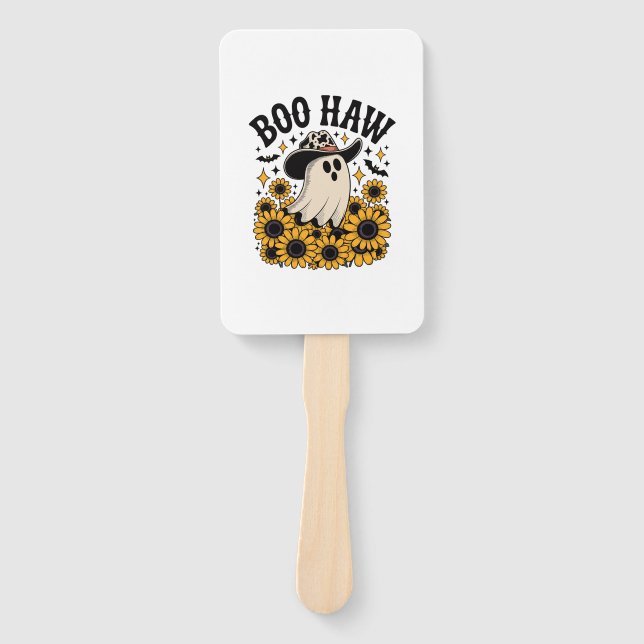 Boo Haw Cow Ghost Western Halloween Hand Fan (Front)