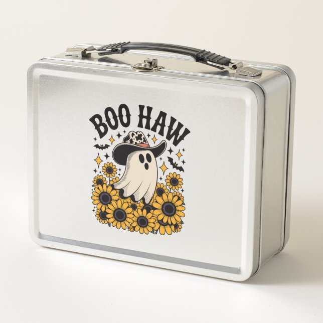 Boo Haw Cow Ghost Western Halloween Metal Lunch Box (Front)