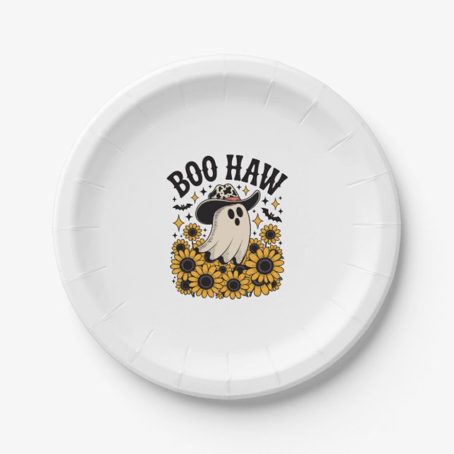 Boo Haw Cow Ghost Western Halloween Paper Plate (Front)