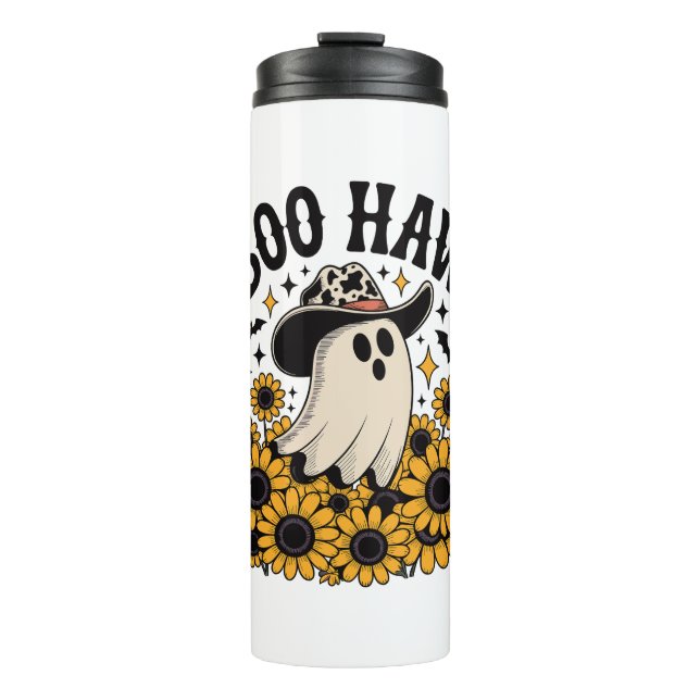 Boo Haw Cow Ghost Western Halloween Thermal Tumbler (Front)