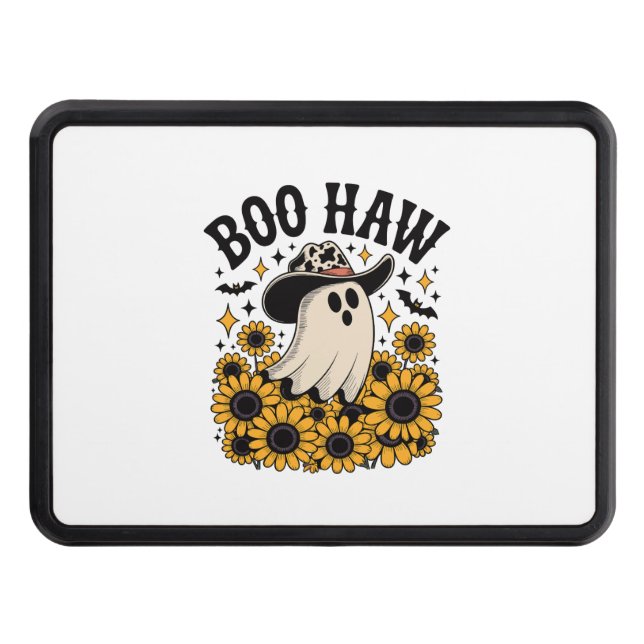 Boo Haw Cow Ghost Western Halloween Trailer Hitch Cover (Front)