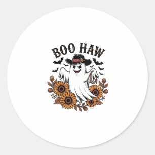Boo Haw Cowboy Ghost Sunflowers Bats Halloween_1 Classic Round Sticker
