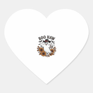 Boo Haw Cowboy Ghost Sunflowers Bats Halloween_1 Heart Sticker