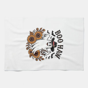 Boo Haw Cowboy Ghost Sunflowers Bats Halloween_1 Kitchen Towel