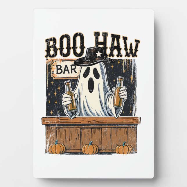 Boo Haw Retro Western Halloween Plaque (Front)