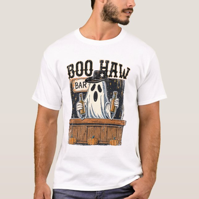 Boo Haw Retro Western Halloween T-Shirt (Front)