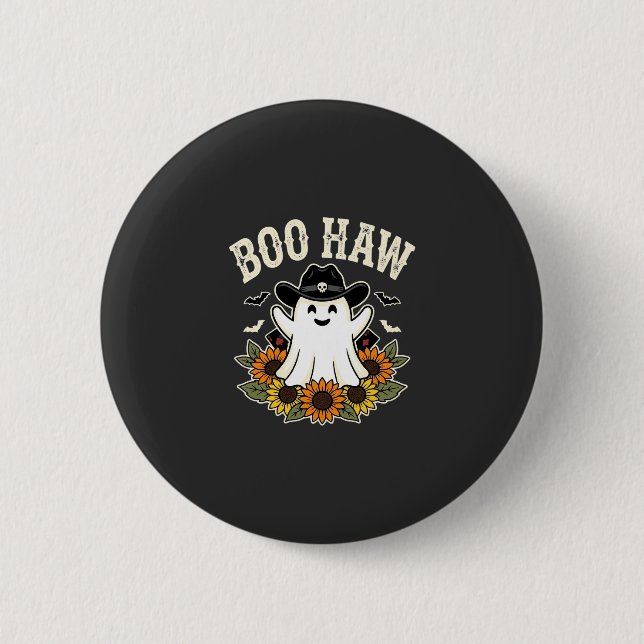 Boo Haw Western Halloween Ghost Design 2 Inch Round Button (Front)