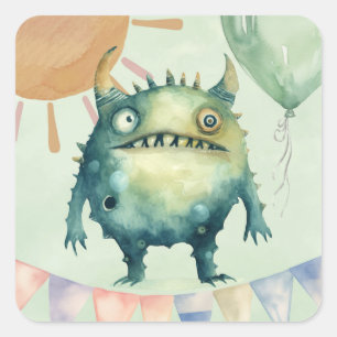 Boo, I’m Turning Two! Monster Boy Birthday Party Square Sticker