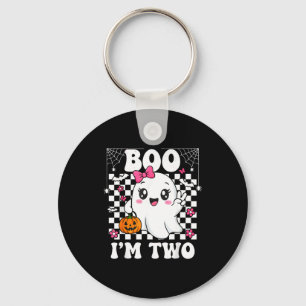 Boo i’m two ghost groovy 2nd birthday halloween keychain