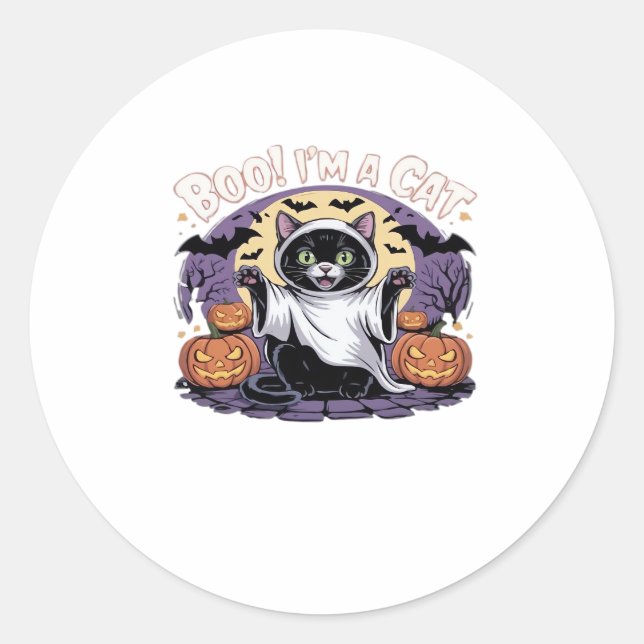Boo I'm a Cat Oversized T-Shirt Classic Round Sticker (Front)