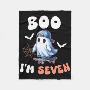 Boo I'm Seven Ghost Skateboard 7th Birthday Hallow Fleece Blanket