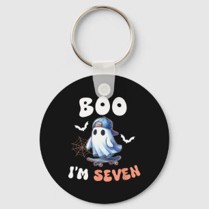 Boo I'm Seven Ghost Skateboard 7th Birthday Hallow Keychain