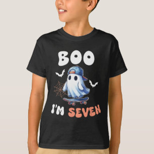 Boo I'm Seven Ghost Skateboard 7th Birthday Hallow T-Shirt