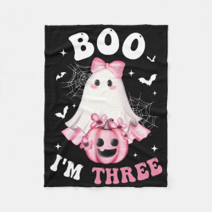 Boo I'm Three 3rd Birthday Girl Pink Bow Pumpkin G Fleece Blanket