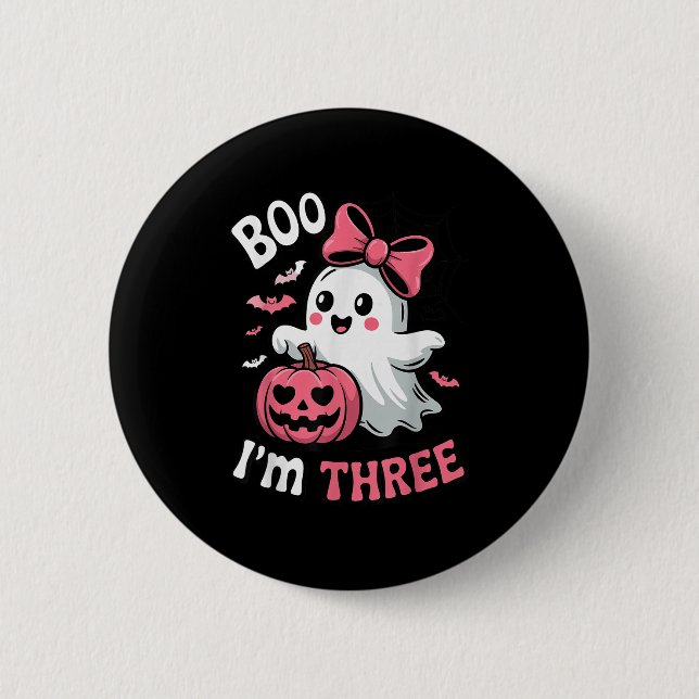 Boo Im Three Cute Ghost Halloween 3rd Birthday Tod 2 Inch Round Button (Front)