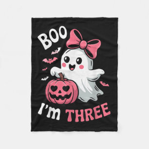 Boo Im Three Cute Ghost Halloween 3rd Birthday Tod Fleece Blanket